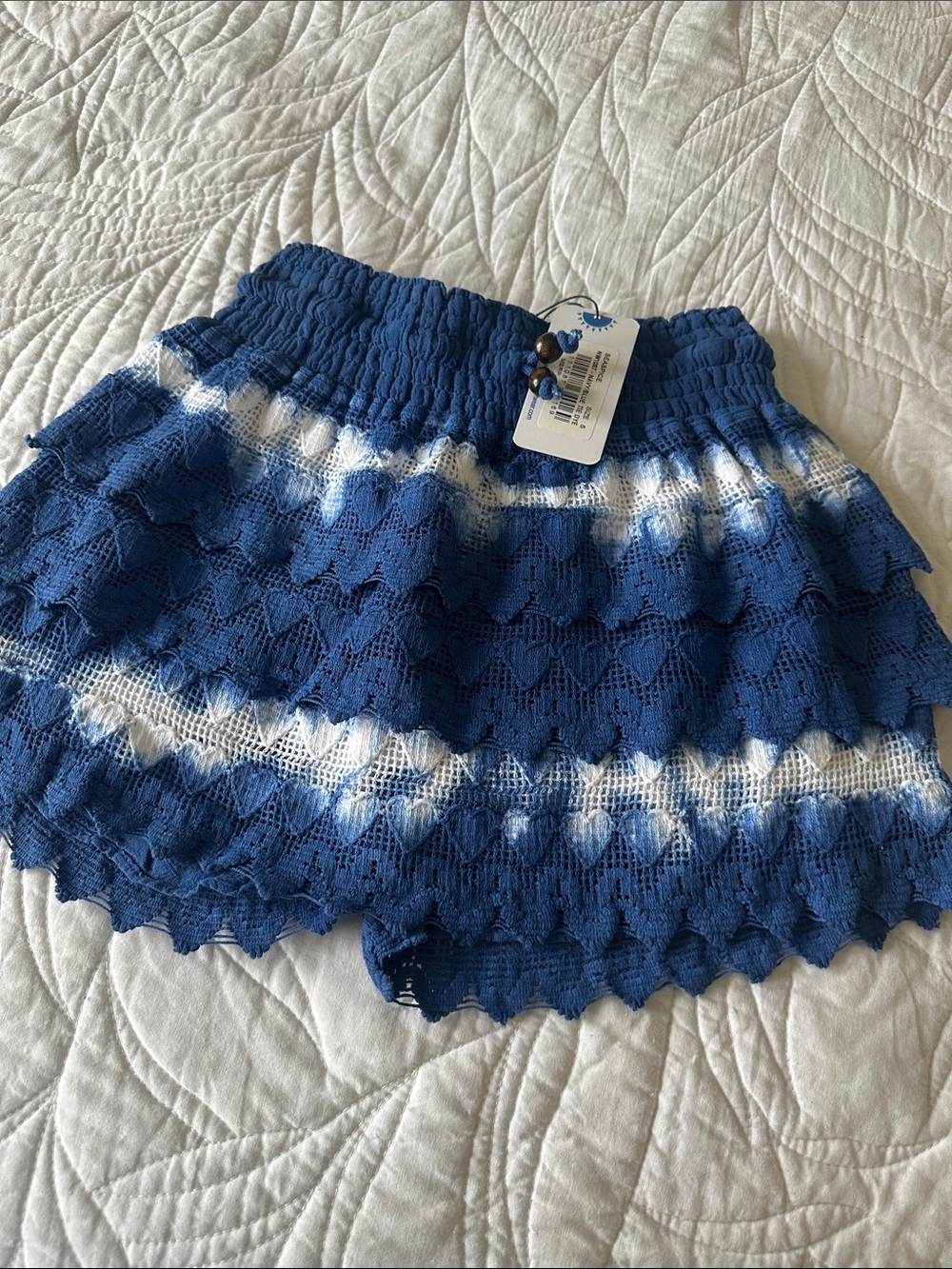 Sea Spice Striped Blue & White Crochet Tiered Skort